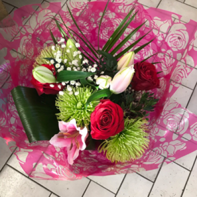 Delightful - Lily, Roses.Anastasia and greenery Bouquet