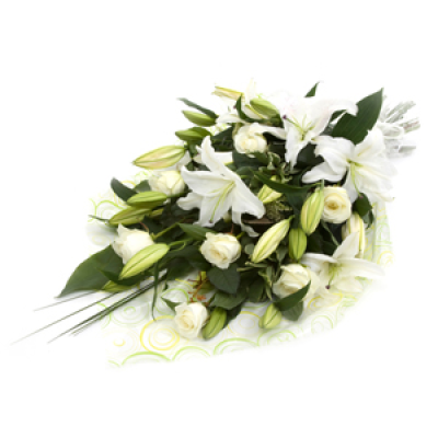 funeral sheaf whites - funeral sheaf with lilies and roses